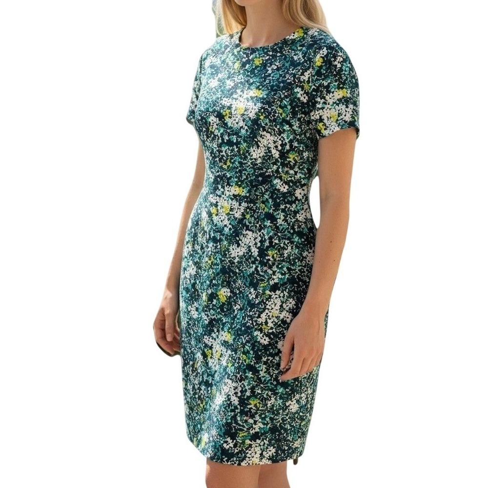 CREATIVE COMMUNE Cut-Out‎ Shift Dress Green Floral Short Sleeve Women's Medium